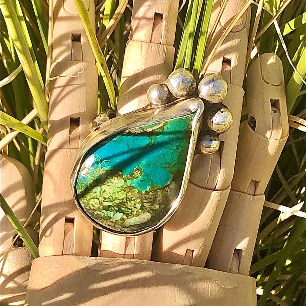 Inlaid Turquoise Handcrafted Southwestern Sterling Silver Ring - Picture 8 of 14